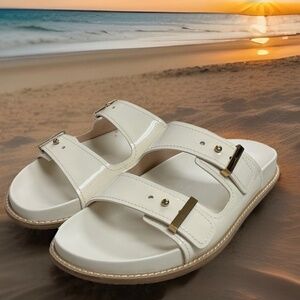 Cole Haan Women's sz 9 Marisol Footbed Sandal Ivory Patent Leather FREE Qik SHIP